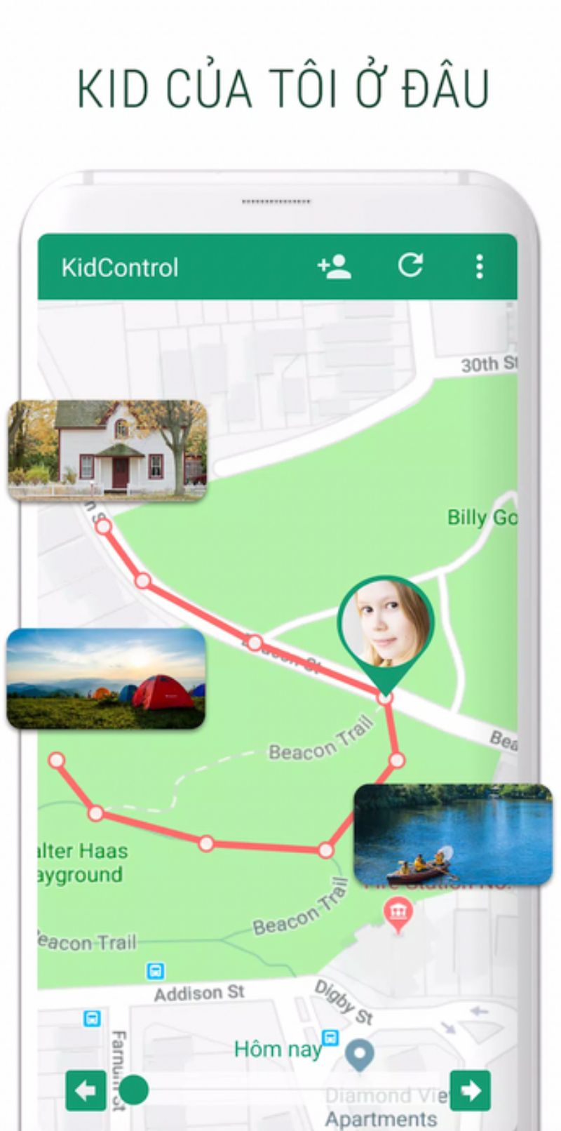 Giao diện phần mềm Family GPS Tracker KidsControl