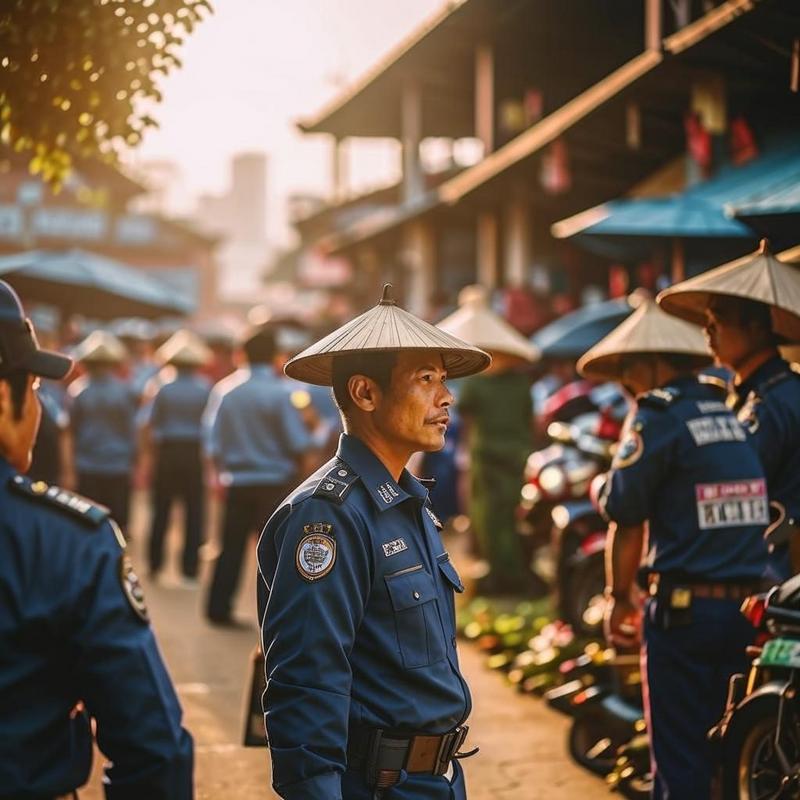 Vệ sĩ Đồng Tháp quan sát thị trường, bảo vệ an ninh.